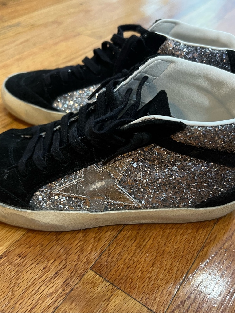 Golden Goose Kids Black Suede Sneakers with Silver Glitter Star